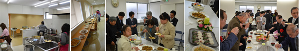 調理の様子と祝賀会の様子